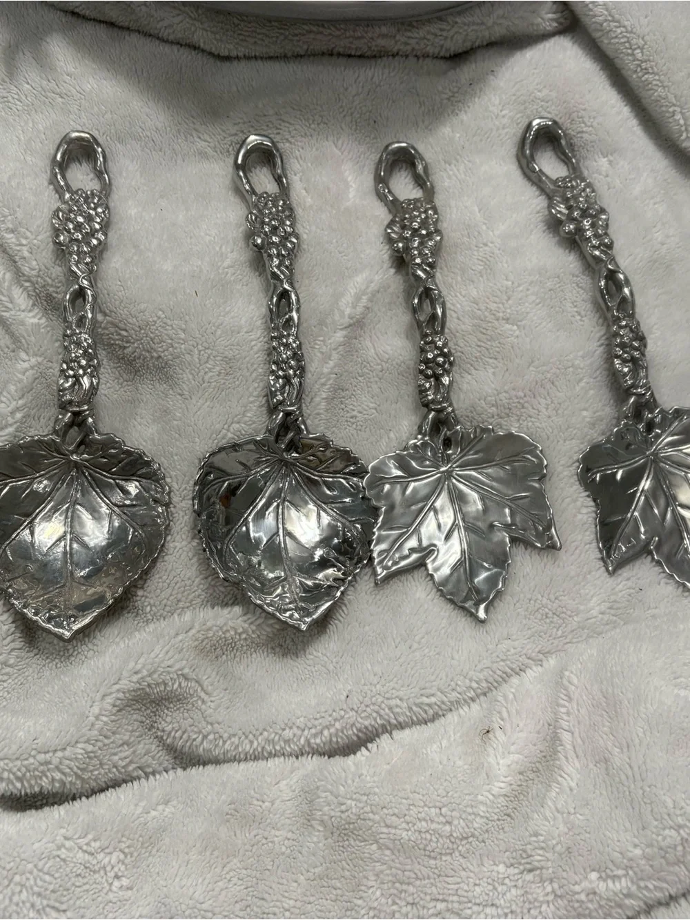 Vintage Cast Aluminum Grape Leaf Appetizer Spoons - Set of 6